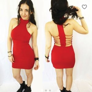 90s mega babe backless red party dress sexy!!